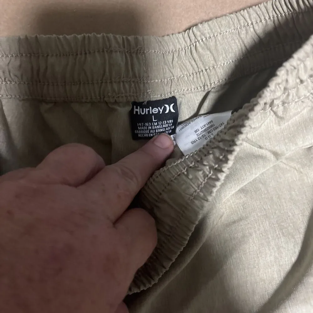 Hurley Shorts Blue And Tan 2  Elastic Waist Boys Youth Drawstring Size  Large
